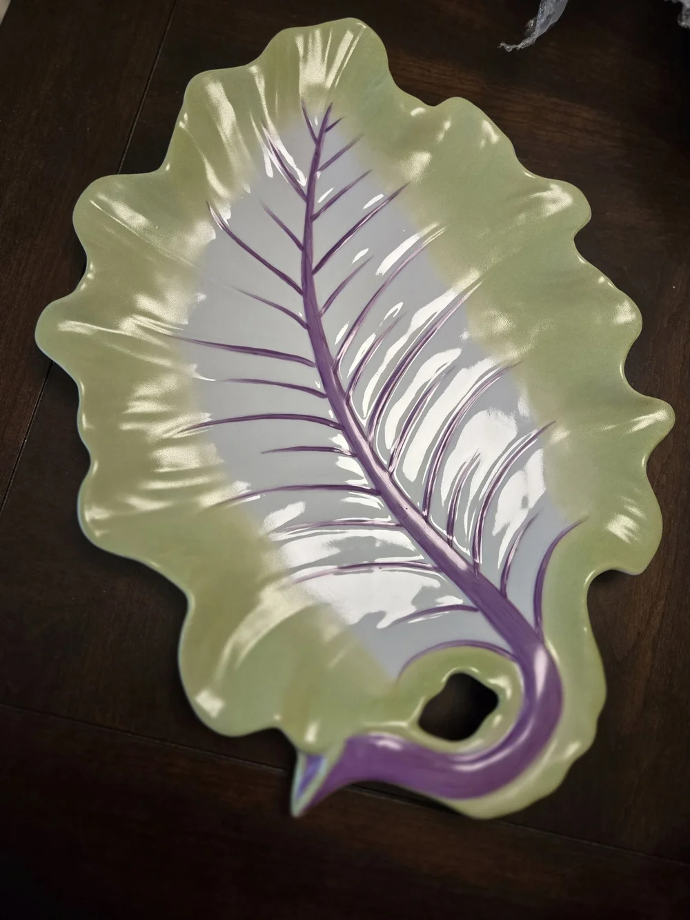 Global Views Leaf Shaped Decorative Platter in Olive Green and Purple